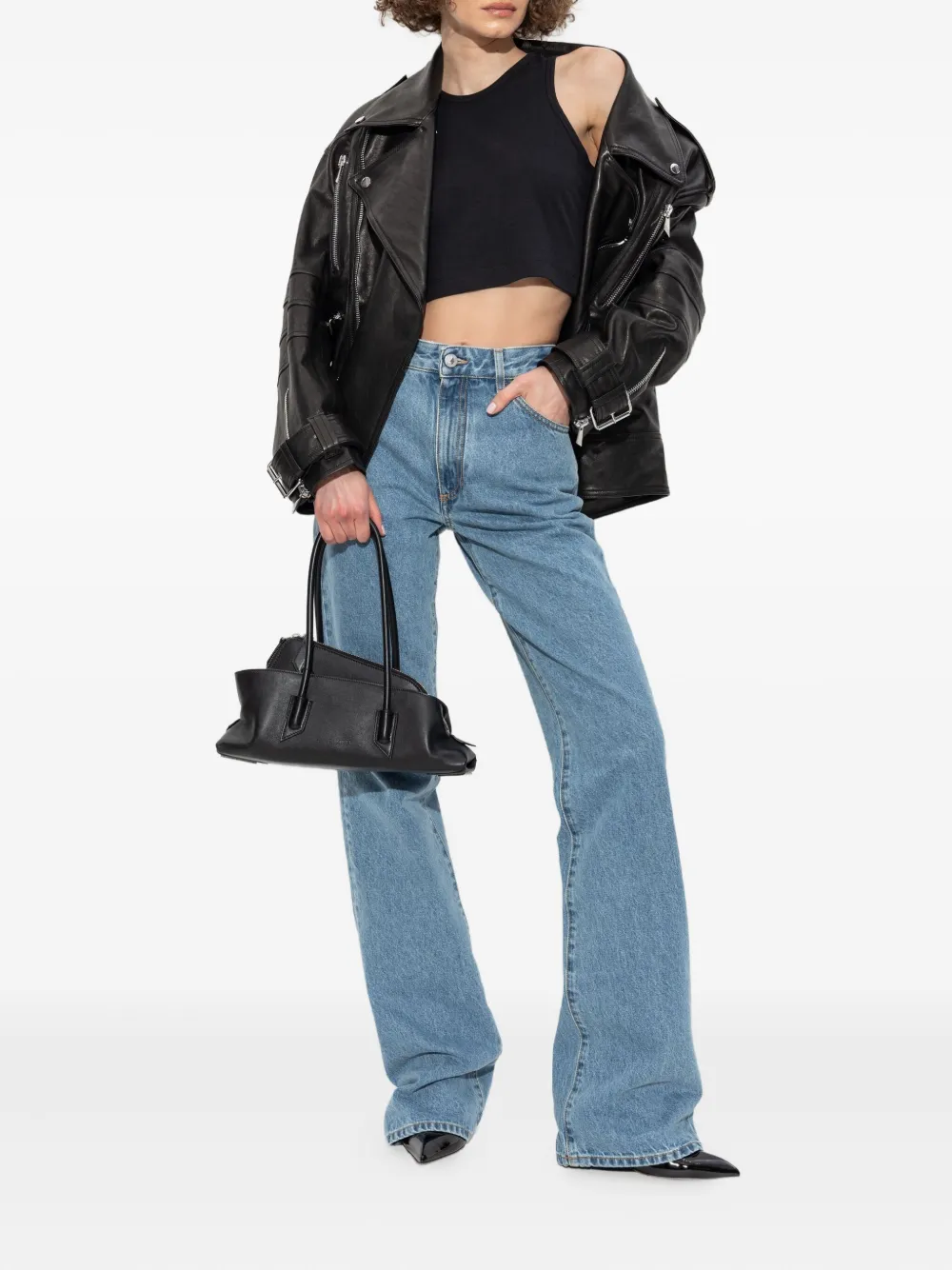 The Attico leather biker jacket Zwart