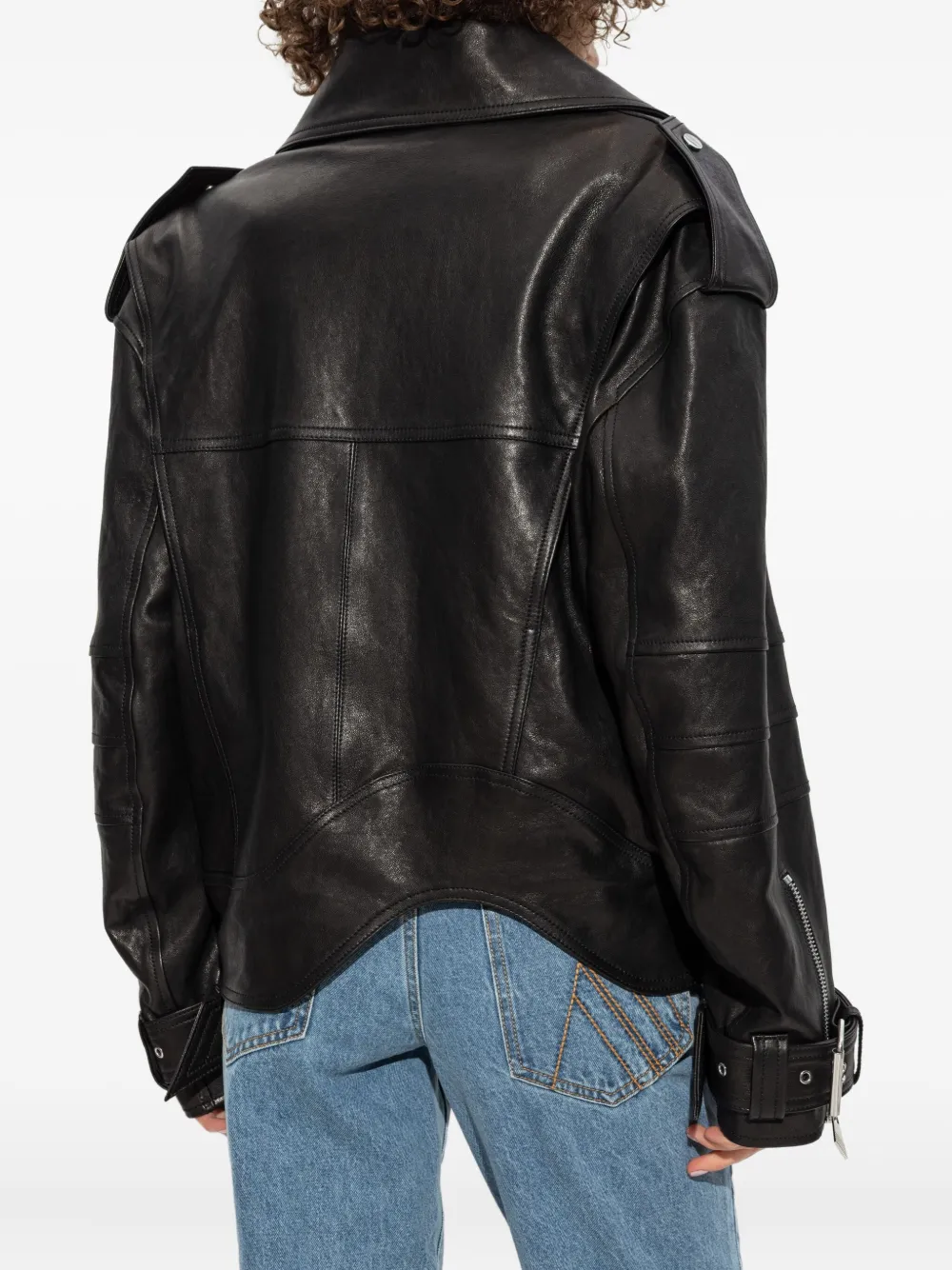 The Attico leather biker jacket Zwart