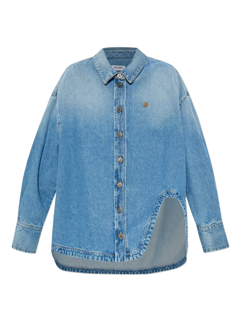 The Attico asymmetric-hem denim shirt Blauw