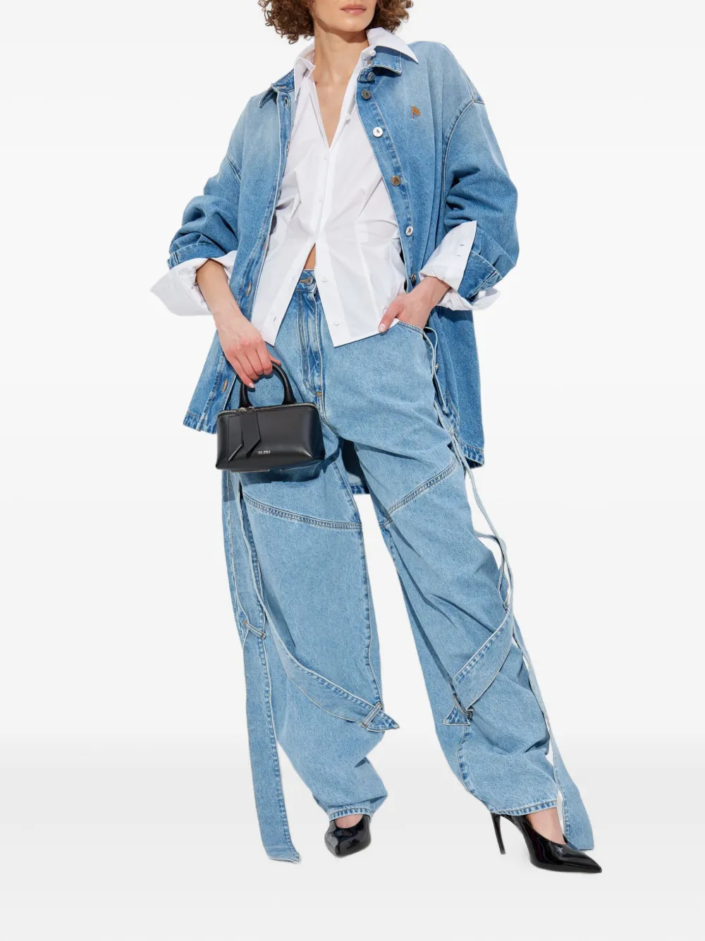 The Attico asymmetric-hem denim shirt Blauw