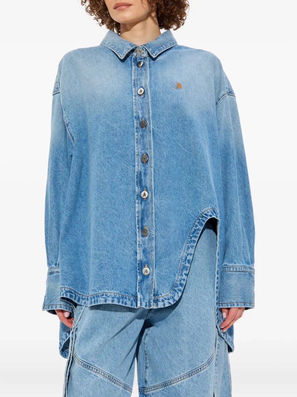 The Attico asymmetric-hem denim shirt Blauw