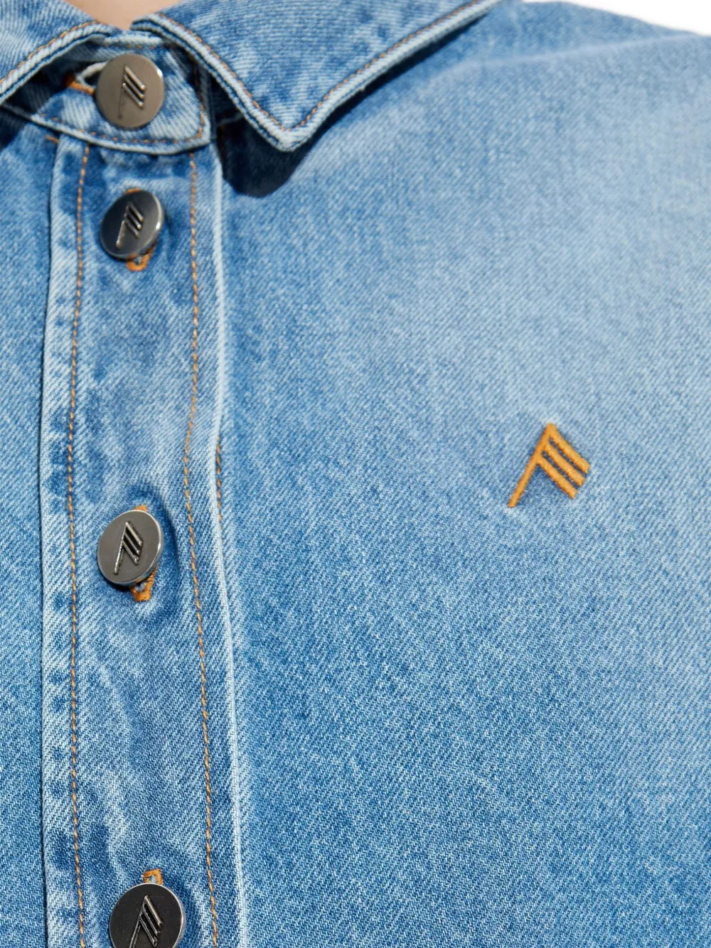 The Attico asymmetric-hem denim shirt Blauw