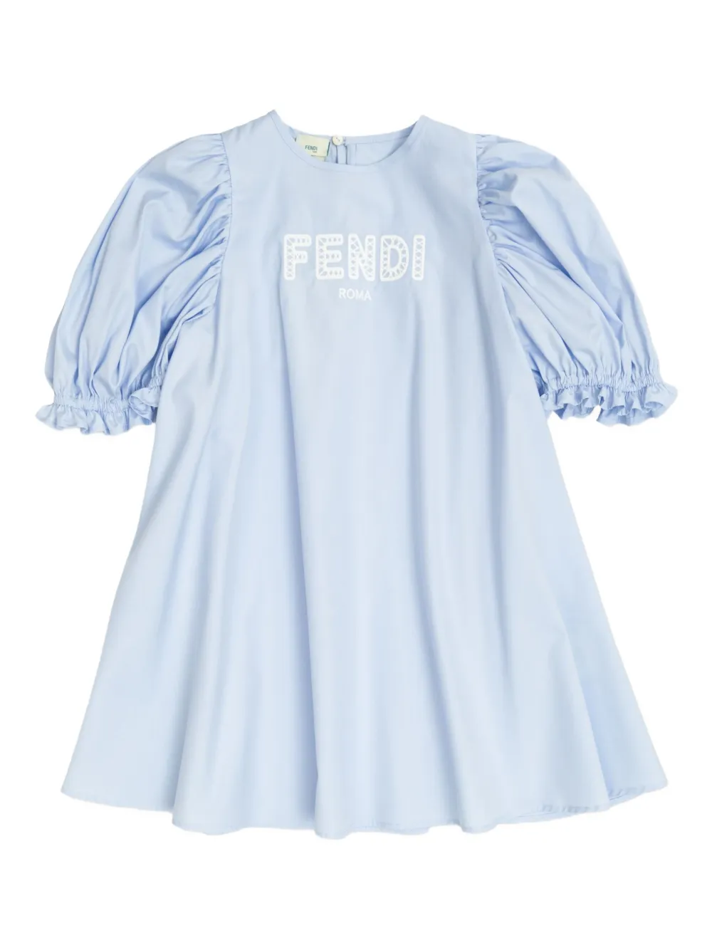 Fendi Kids puff-sleeve embroidered dress Blauw