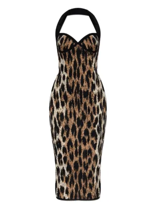 Balmain Halterneck leopard-print Midi Dress | Brown | FARFETCH