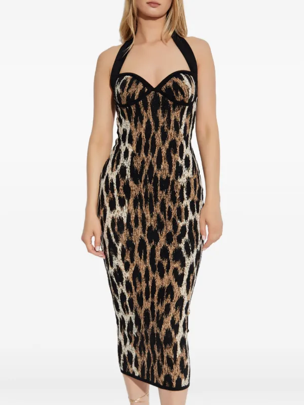 halterneck leopard-print midi dress