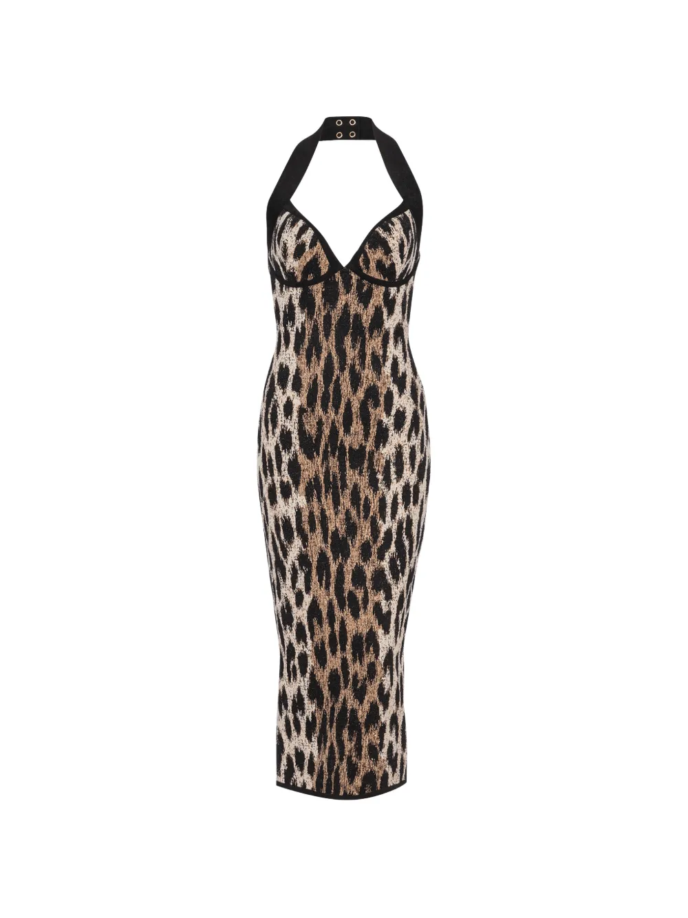 Balmain halterneck leopard-print midi dress - Marrone