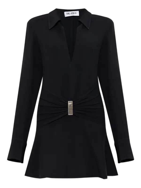 The Attico Gathered-detail Collared Dress in Black