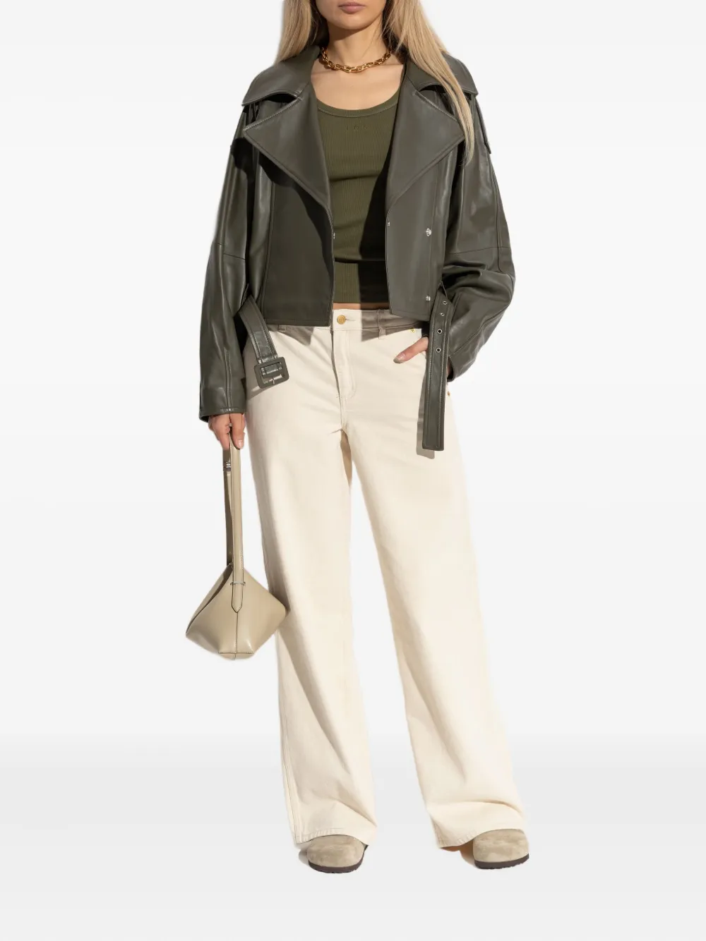 IRO belted leather jacket Groen