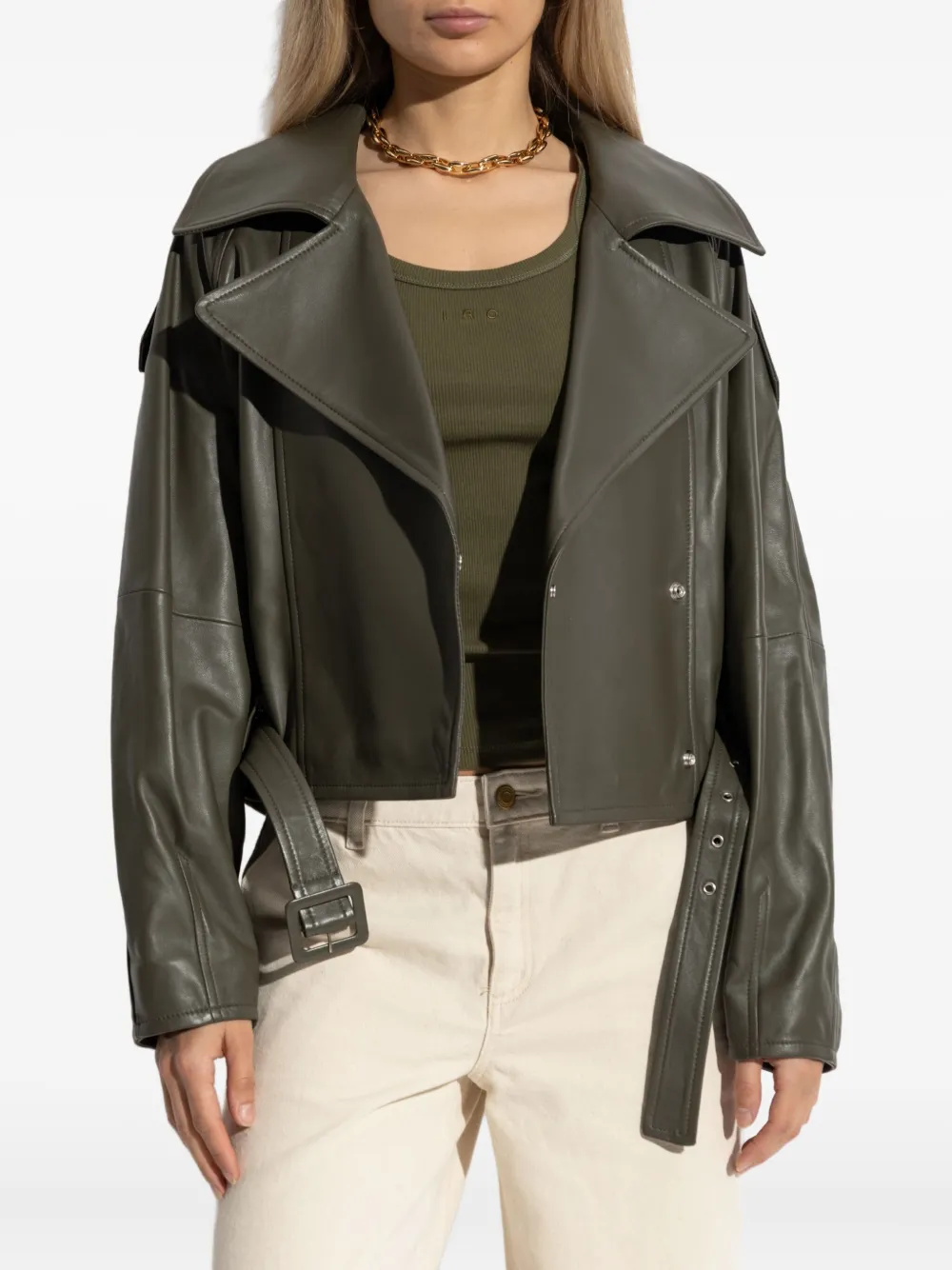 IRO belted leather jacket Groen
