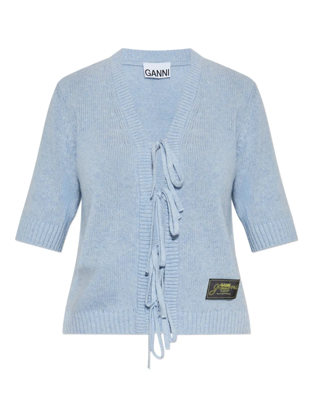 GANNI tie-fastening half-sleeved cardigan Blauw