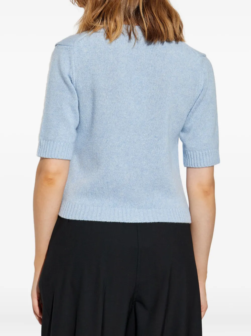 GANNI tie-fastening half-sleeved cardigan Blauw