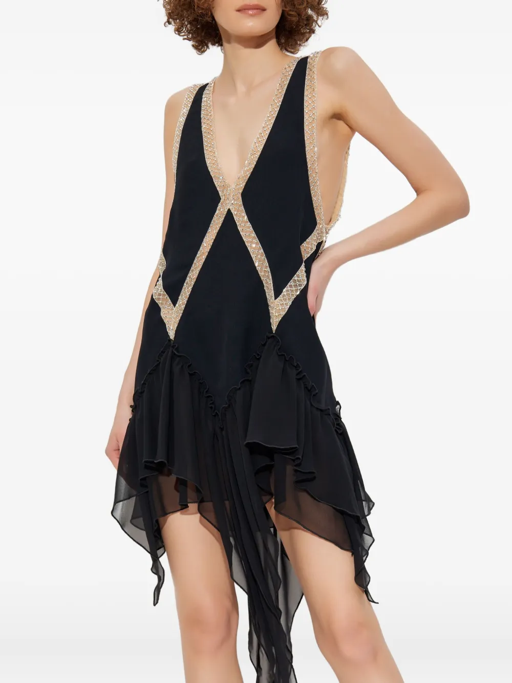 The Attico embellished ruffled mini dress Zwart