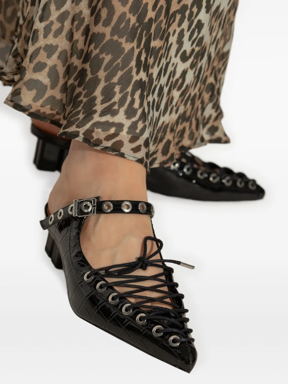GANNI 50mm buckle-fastening lace-up mules Zwart