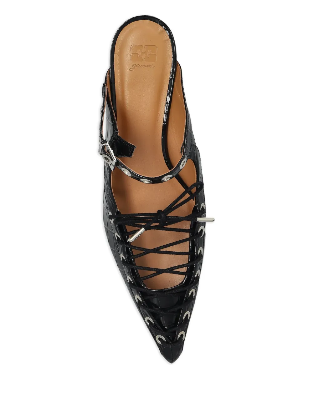 GANNI 50mm buckle-fastening lace-up mules Zwart