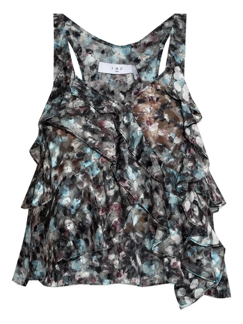 IRO ruffled abstract-print top Blauw