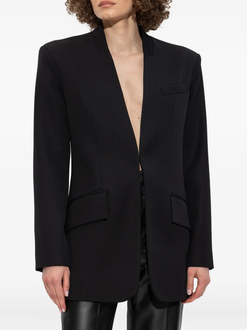 The Attico padded-shoulder wool blazer Zwart