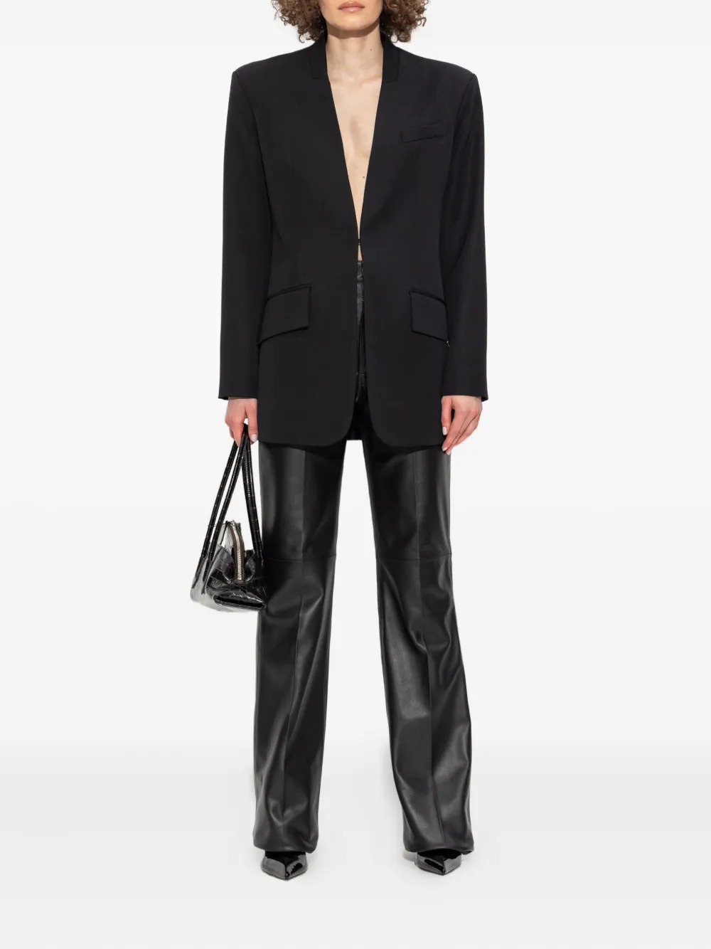 The Attico padded-shoulder wool blazer Zwart
