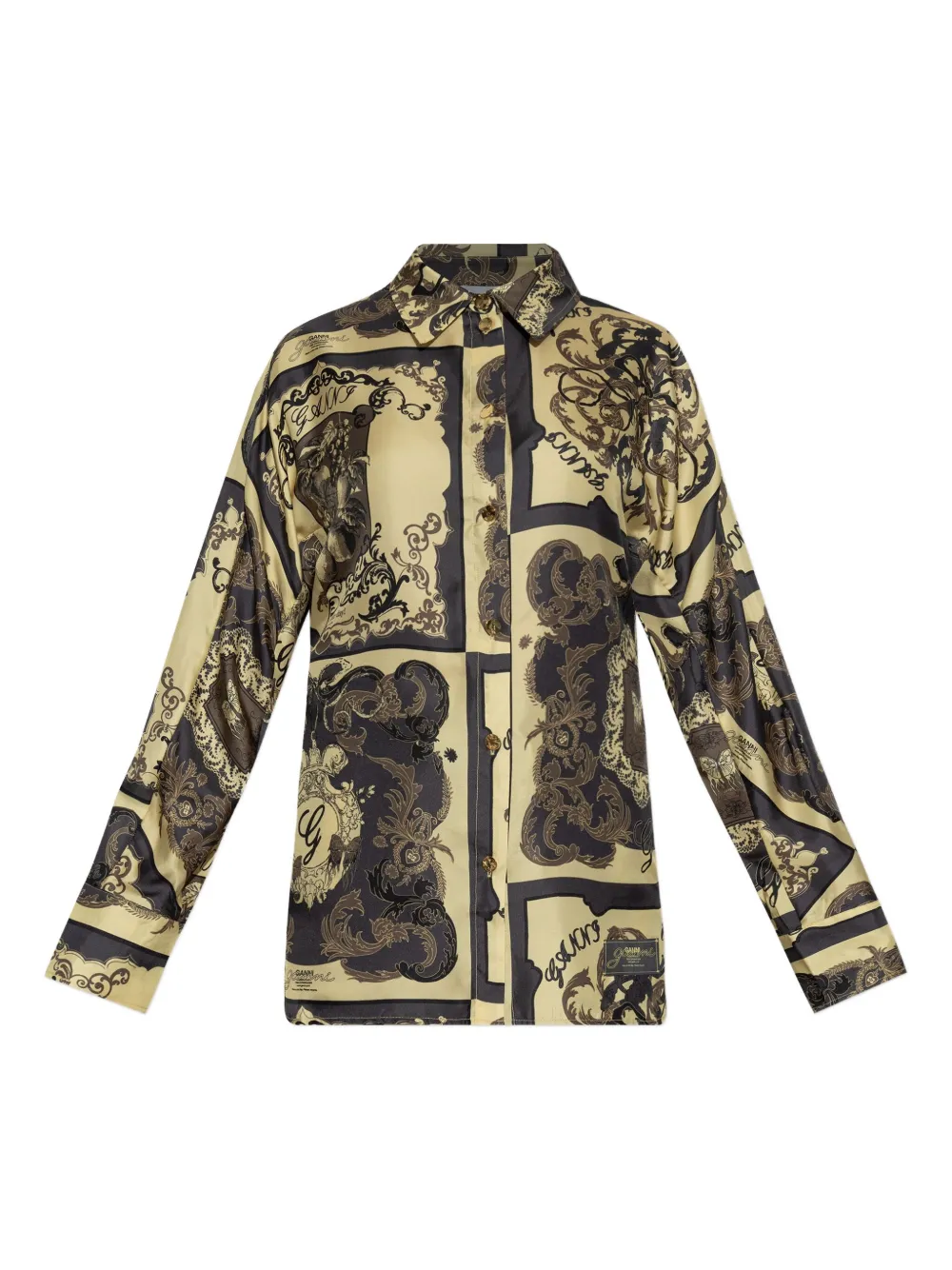GANNI printed silk shirt Geel