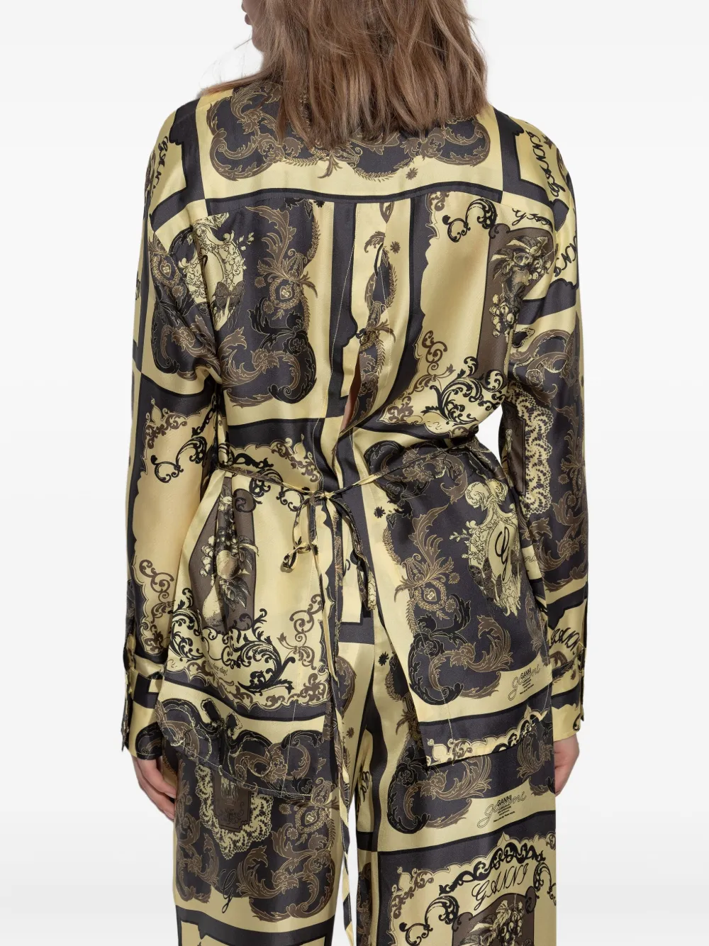 GANNI printed silk shirt Geel