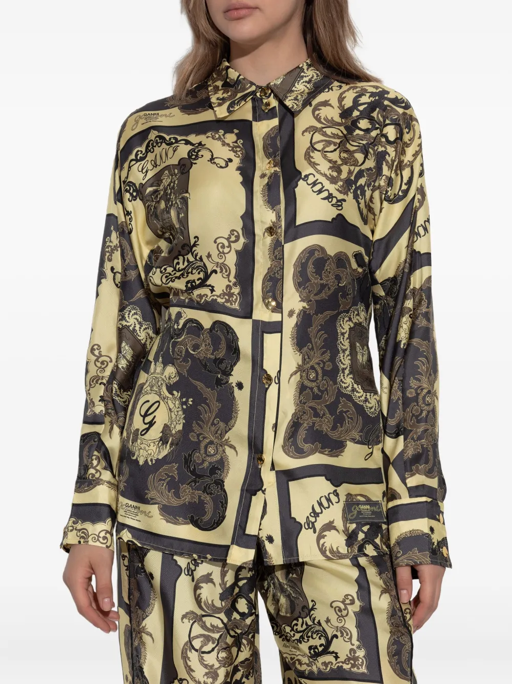 GANNI printed silk shirt Geel