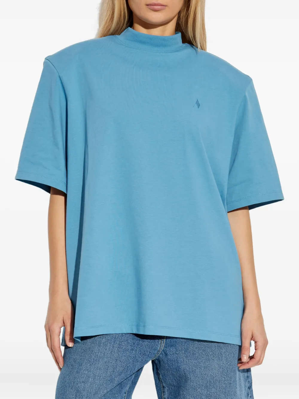 The Attico T-shirt met geborduurd logo en gedrapeerde hals Blauw