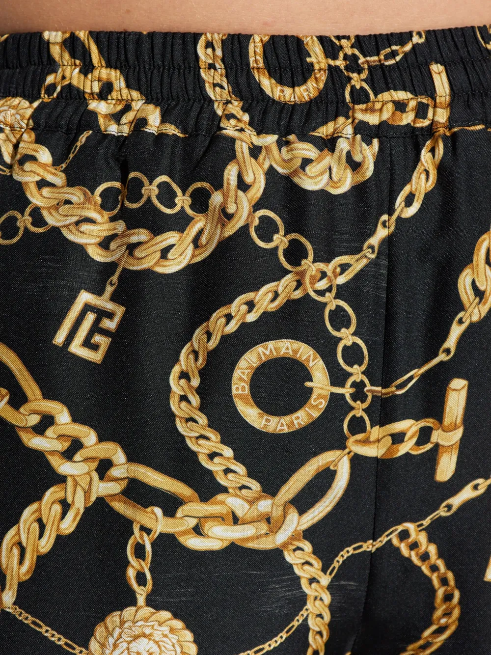 Balmain chain-print silk trousers Zwart