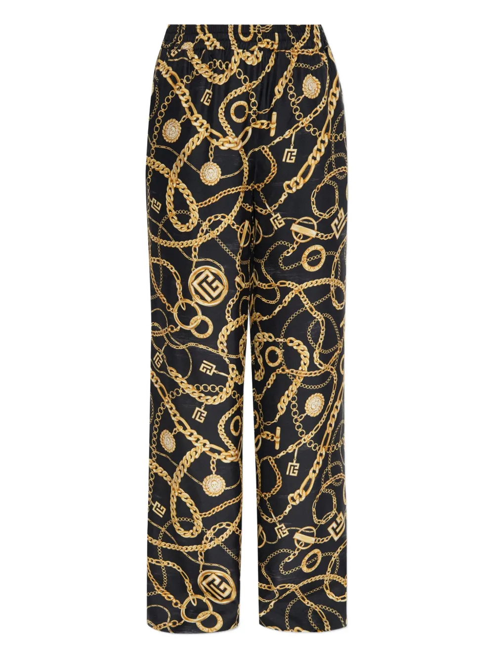 Balmain chain-print silk trousers Zwart