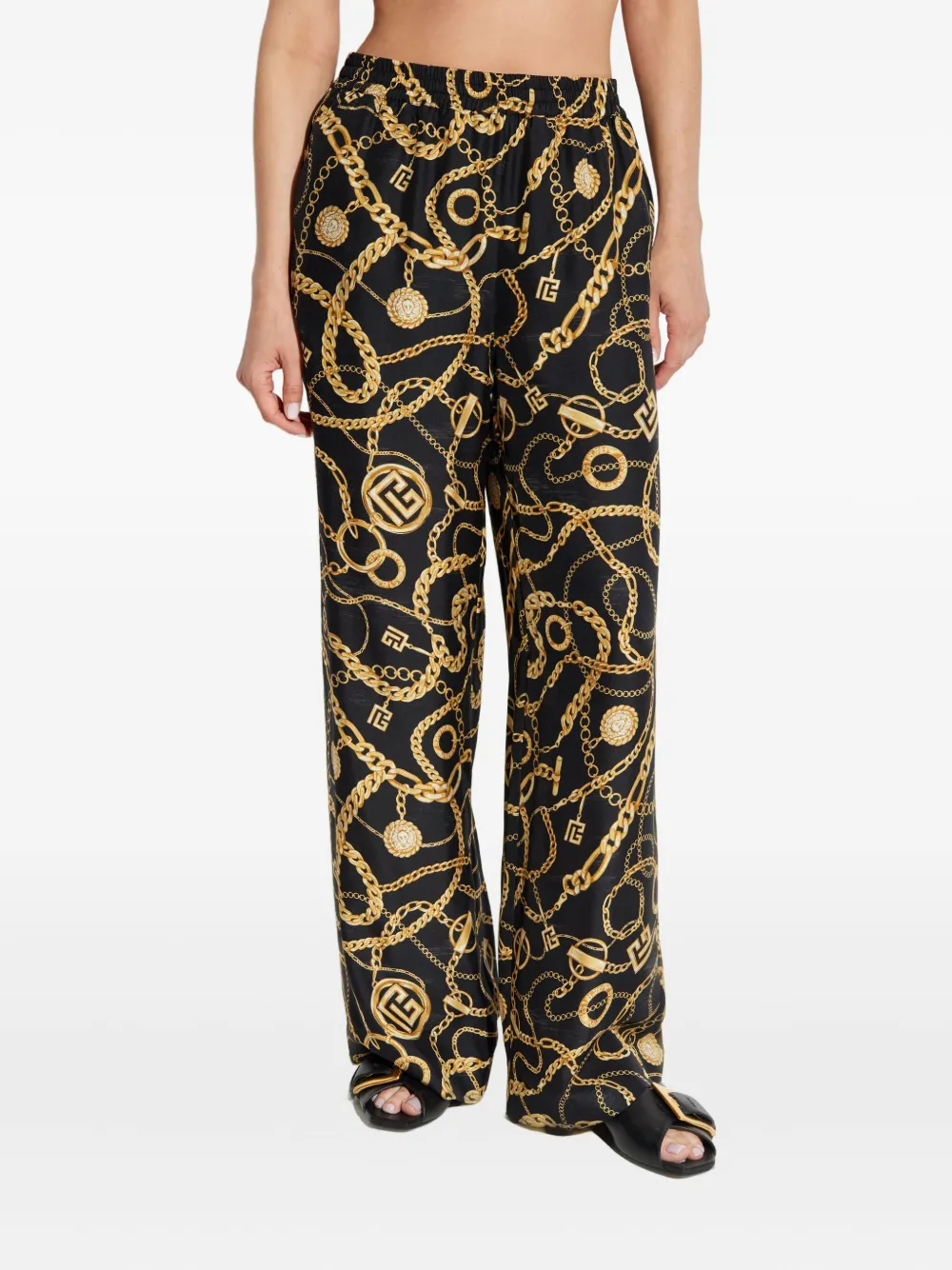 Balmain chain-print silk trousers Zwart
