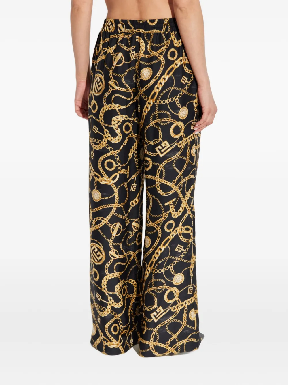 Balmain chain-print silk trousers Zwart