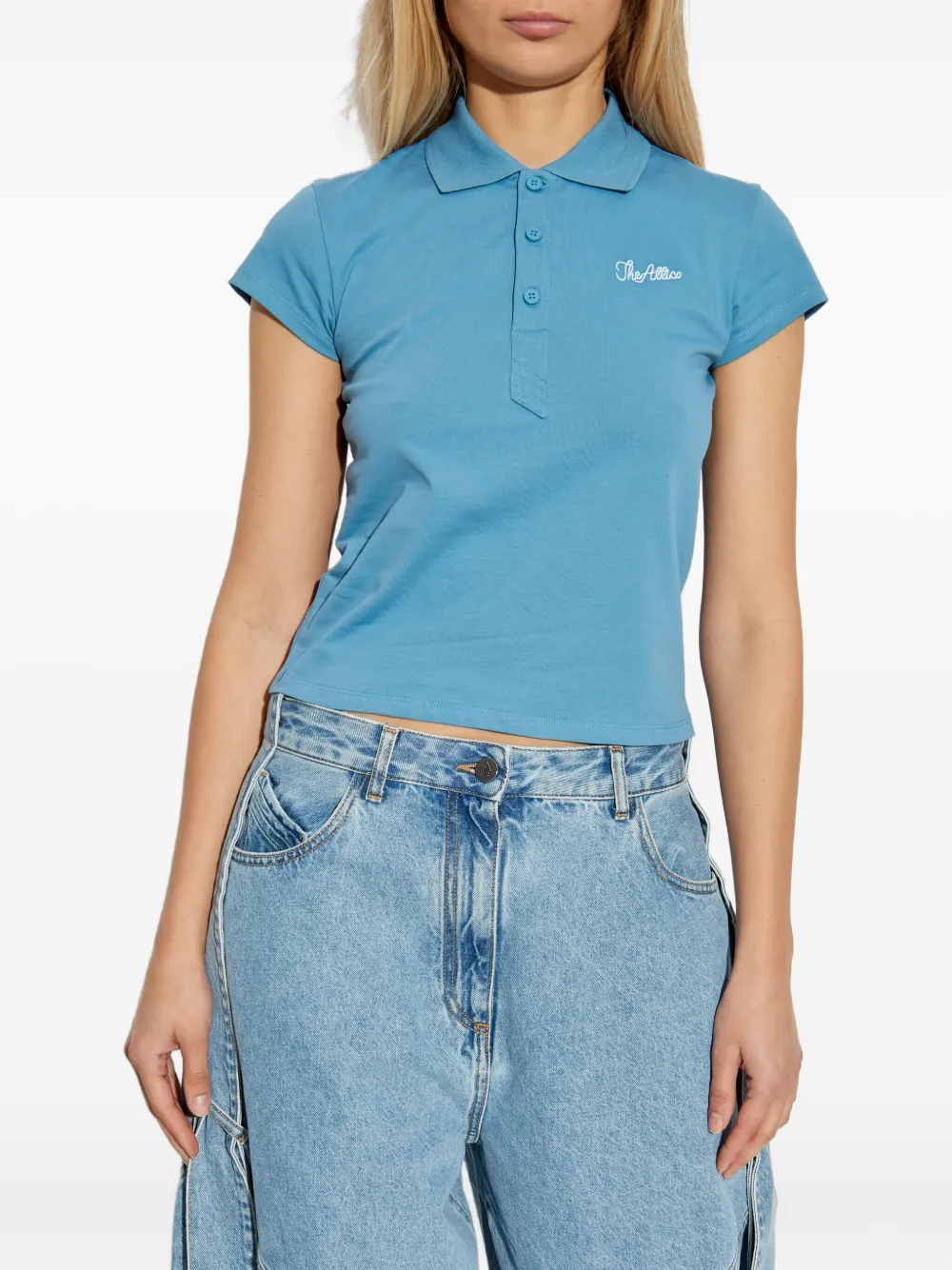 The Attico embroidered cotton polo shirt Blauw