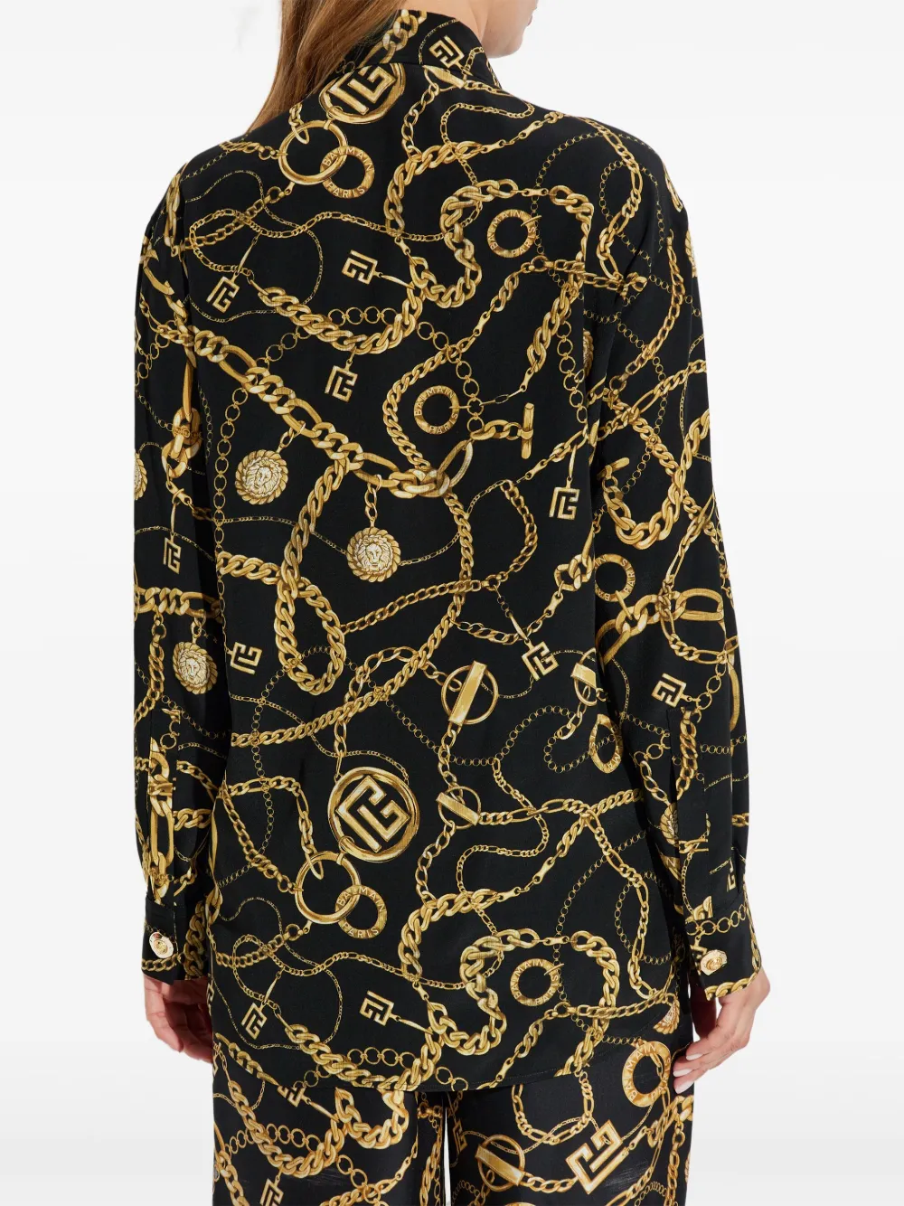 Balmain chain-print button-up shirt Zwart