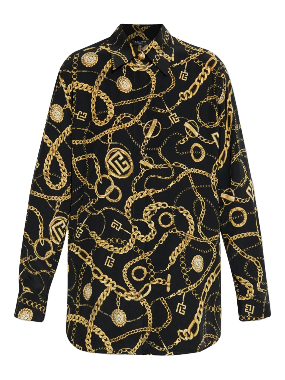 Balmain chain-print button-up shirt Zwart