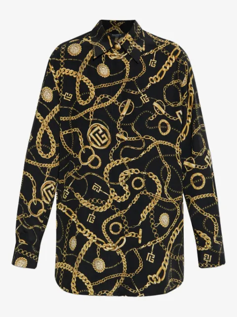Balmain chain-print button-up shirt