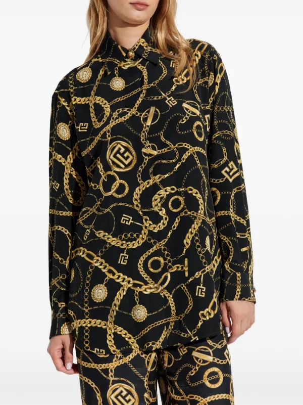 Balmain chain-print button-up Shirt | Black | FARFETCH