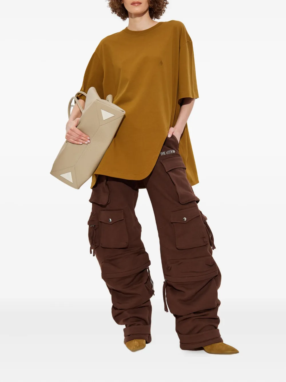 The Attico embroidered side-slit T-shirt Bruin