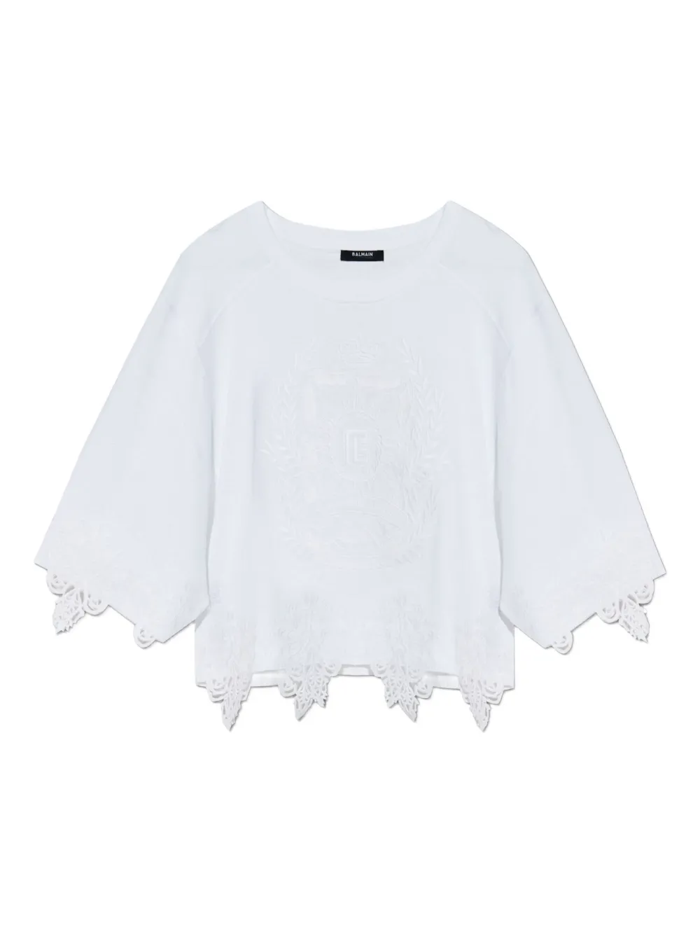 Balmain embroidered lace-trimmed top Wit
