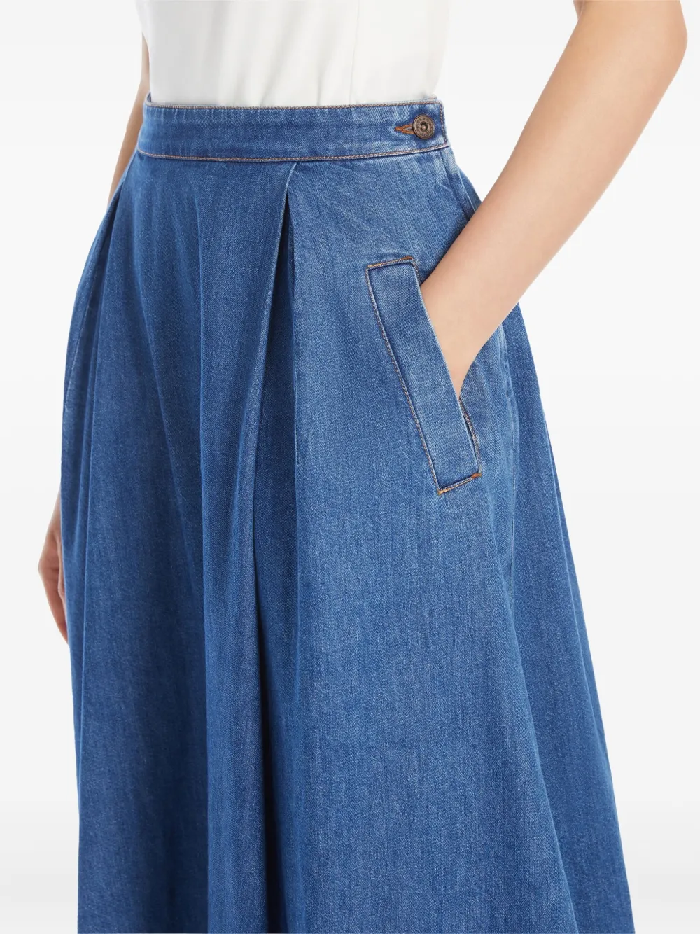 Weekend Max Mara Dry pleated denim midi skirt Blauw