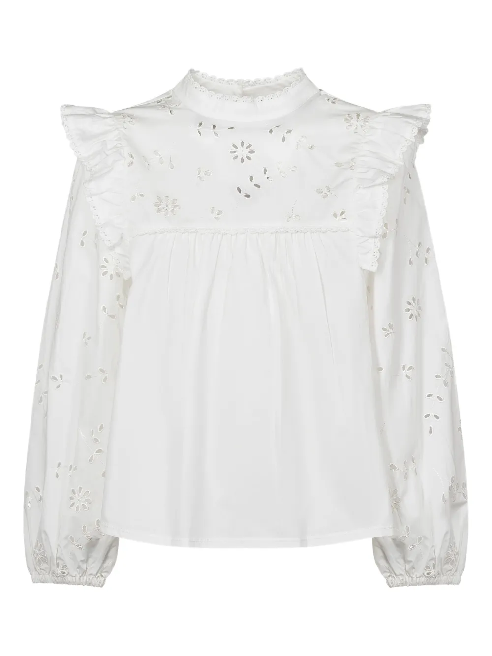 Weekend Max Mara Taddeo blouse met ruches en geborduurde bloemen Wit