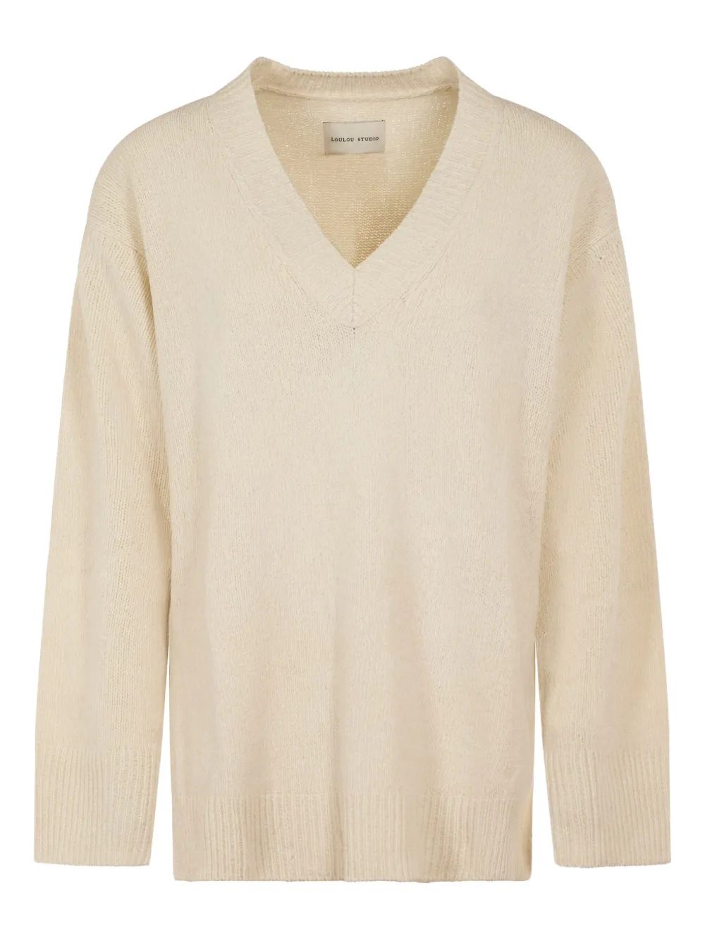 LouLou de Saison Tuvalu trui met V-hals Beige