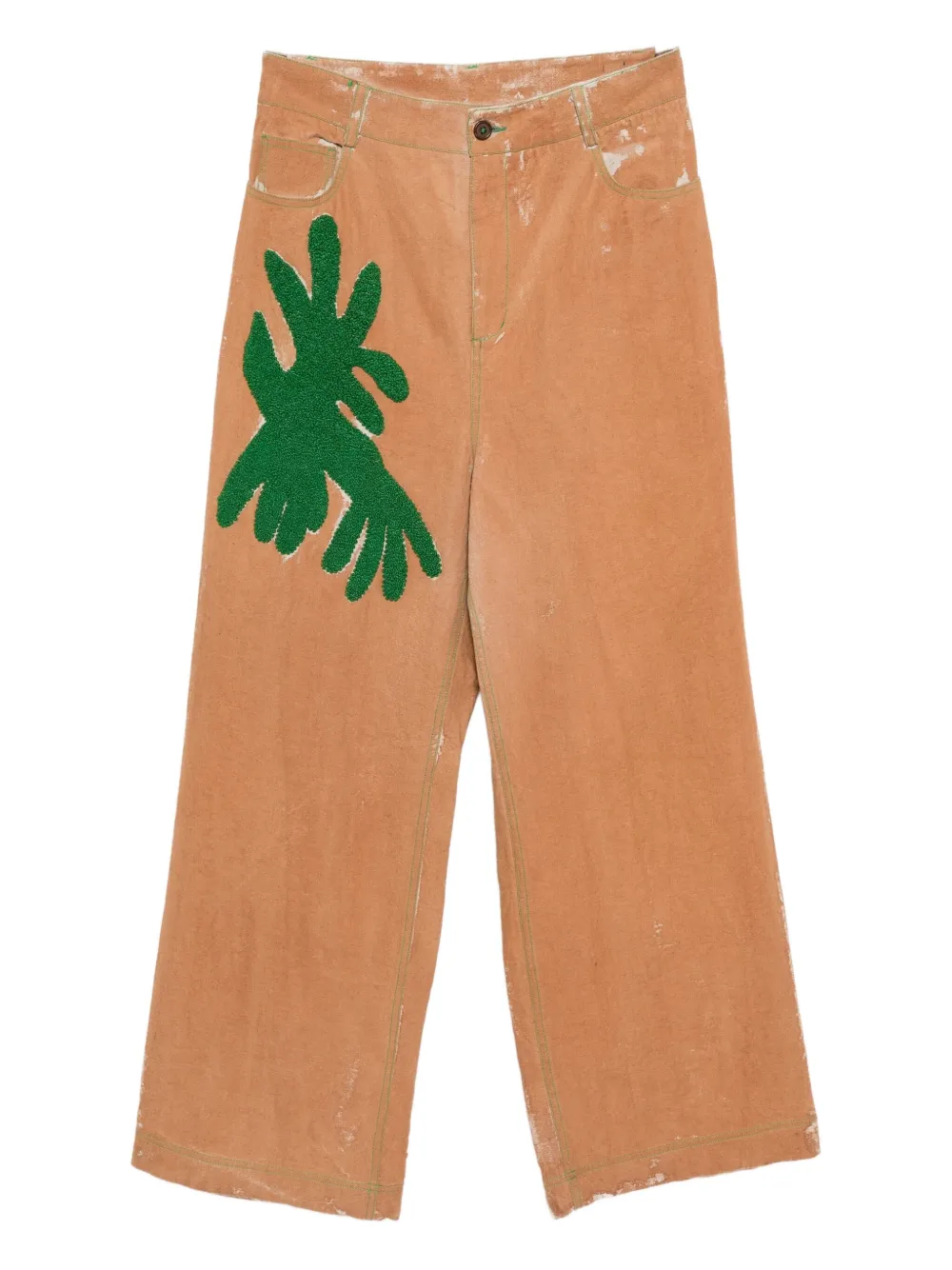 Kinyan Lam hand embroidery straight jeans - Marrone