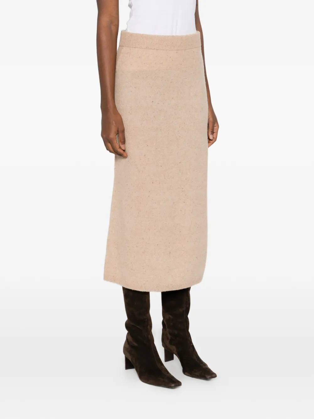 Iblues Richard Ribbed Midi Skirt In Brown