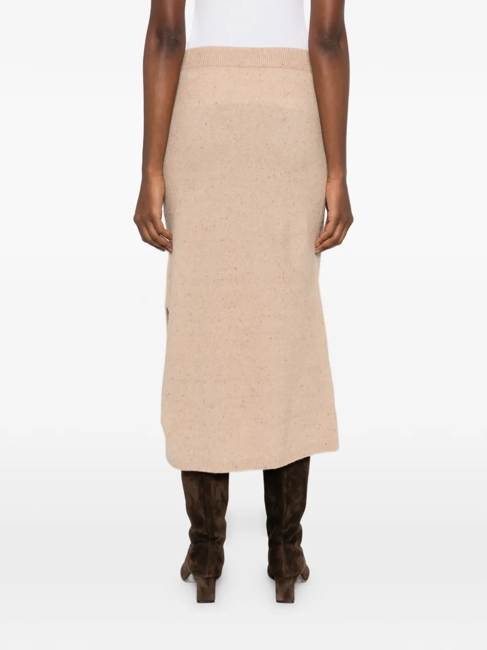 Iblues Richard Ribbed Midi Skirt In Brown