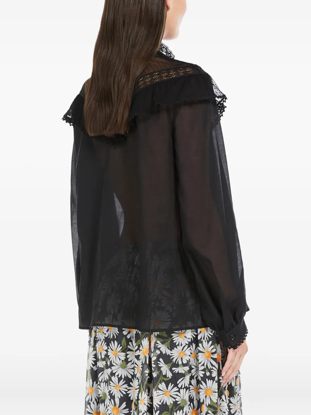 Weekend Max Mara Astice blouse met kanten kraag Zwart