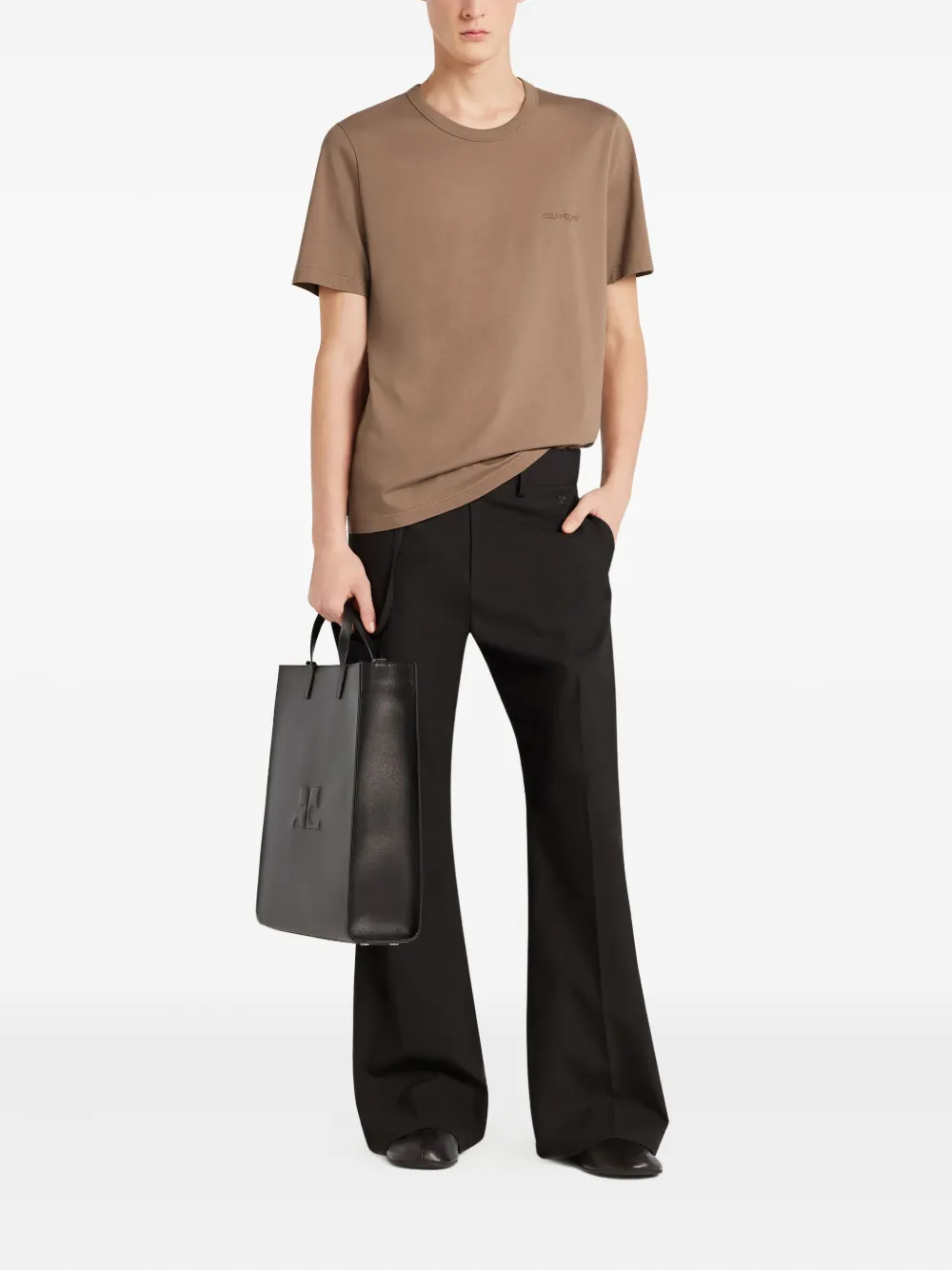 Courrèges logo-embroidered short-sleeve T-shirt Bruin