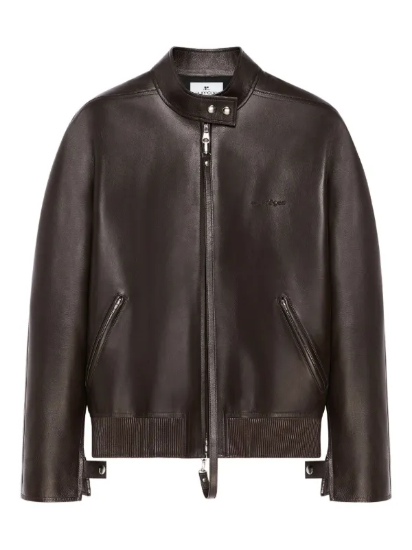 Courrèges Zip-up Leather Jacket in Brown