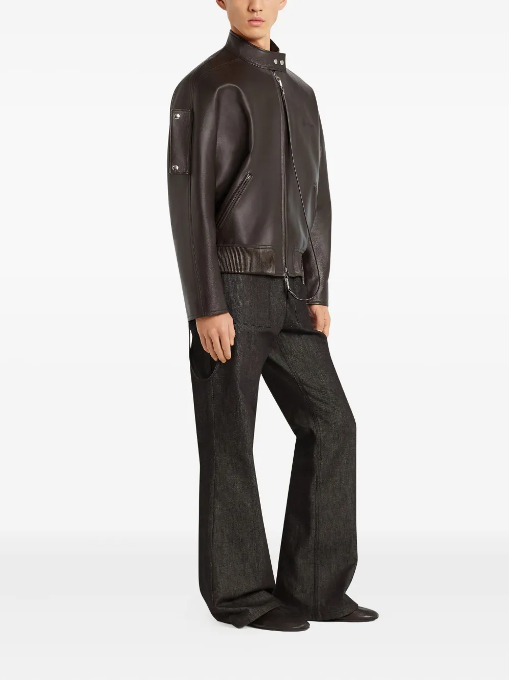 Courrèges Leren jack met rits Bruin