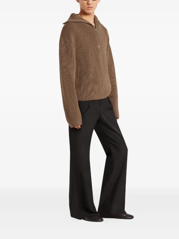 Courrèges half-zip ribbed-knit Sweater | Brown | FARFETCH