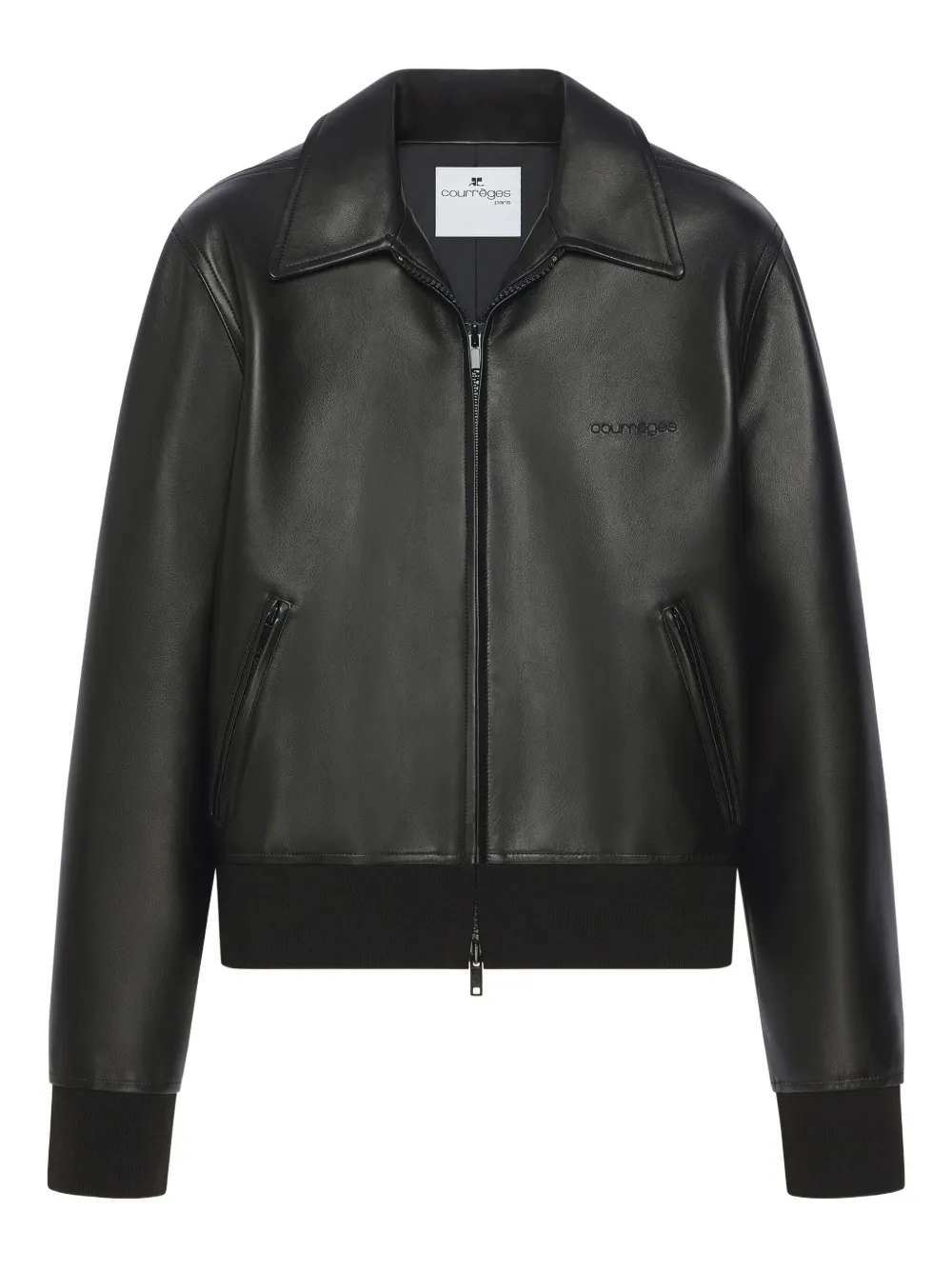 Courrèges chamarra de piel con cierre | negro | Image 1