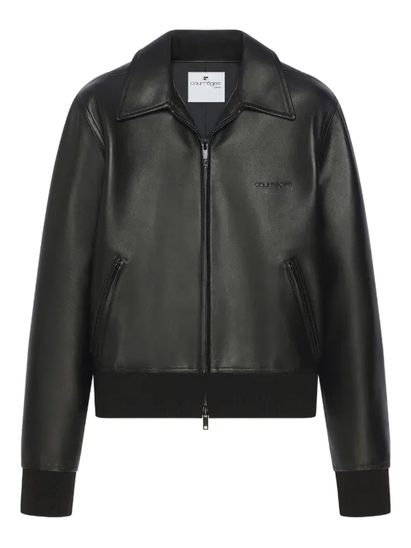 Courrèges Jaqueta De Couro Com Zíper | Preto | FARFETCH BR