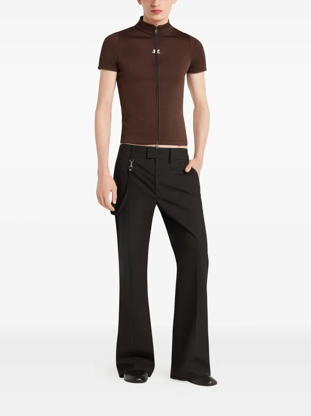 Courrèges T-shirt met rits en kraag Bruin